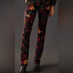Anthropologie Pilcro Mid Rise Floral Velvet Pants Size 27